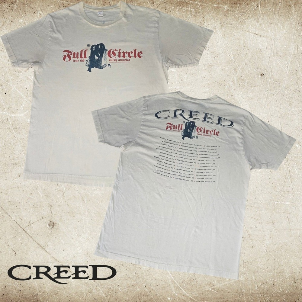Tultex Creed Mens 2009 Full Circle North American Tour Tee Band T-shirt Cream L